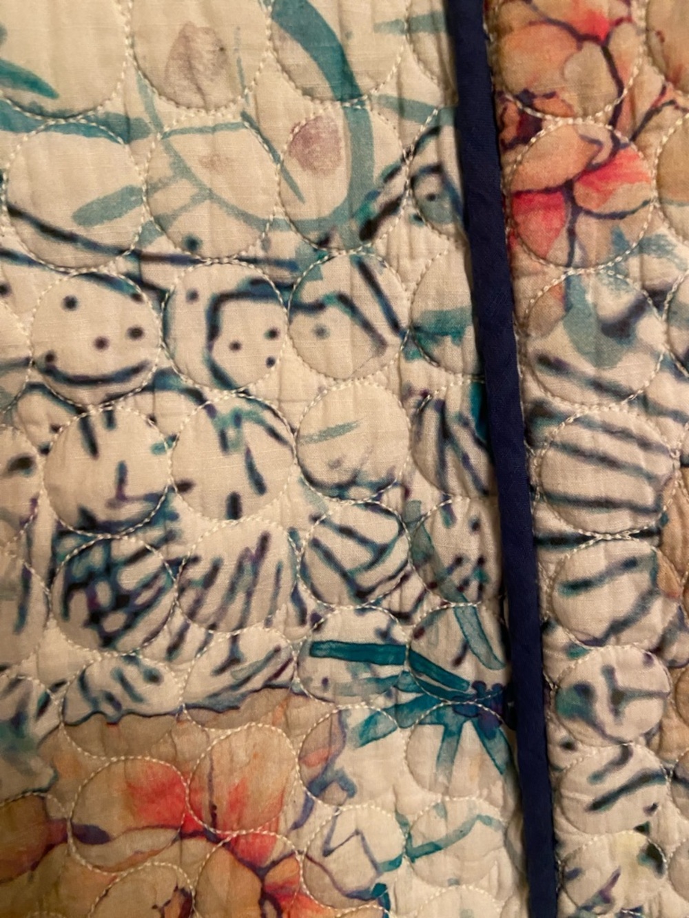 Isabel Marant White Quilted Cotton Floral Open Jacket with Navy Trim - Picture 3 of 10